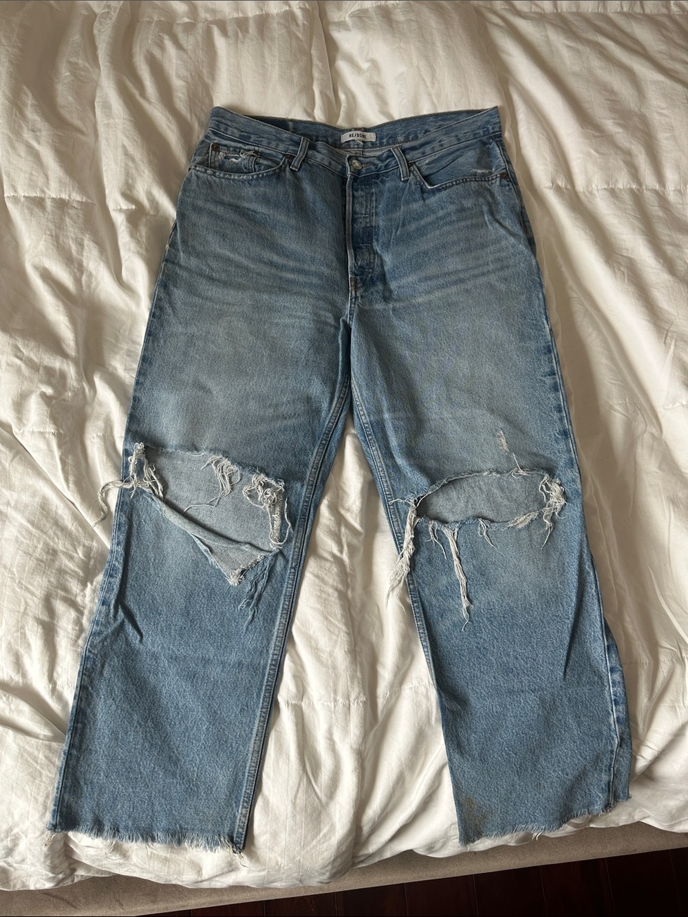 Re/Done 90s Crop Low Slung Light Blue Jeans - Casual Straight Fit